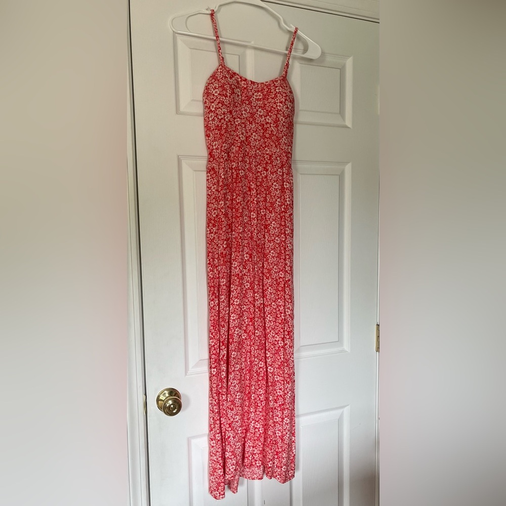Red and White Floral Maxi Dress